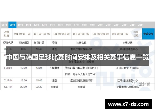 中国与韩国足球比赛时间安排及相关赛事信息一览 中国与韩国足球比赛时间安排及相关赛事信息一览