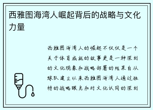 西雅图海湾人崛起背后的战略与文化力量 西雅图海湾人崛起背后的战略与文化力量